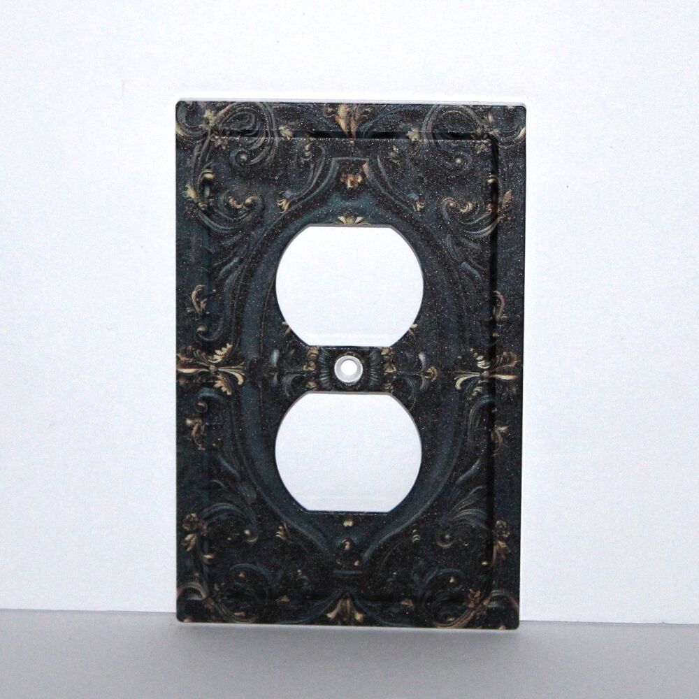 Electrical Wall Plate Cover Duplex Outlet blue gold gothic baroque
